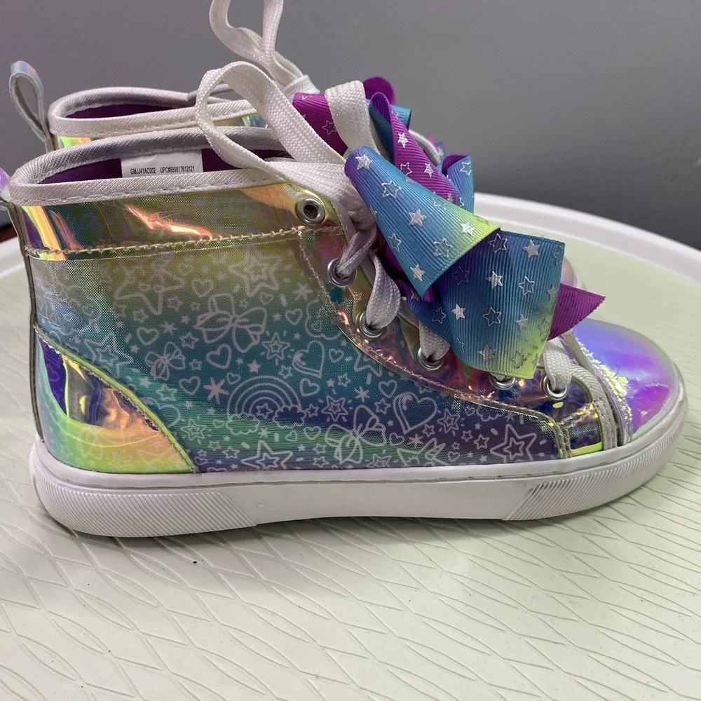 Girls Jojo Siwa Shoes Sneakers size 2US‎ Over the Rainbow Metallic Stars Bow